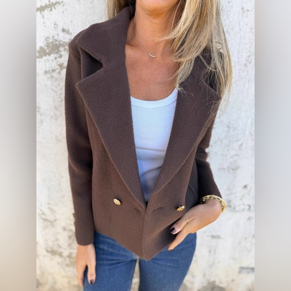 Full Size Double-Breasted Lapel Collar Blazer Plus Size